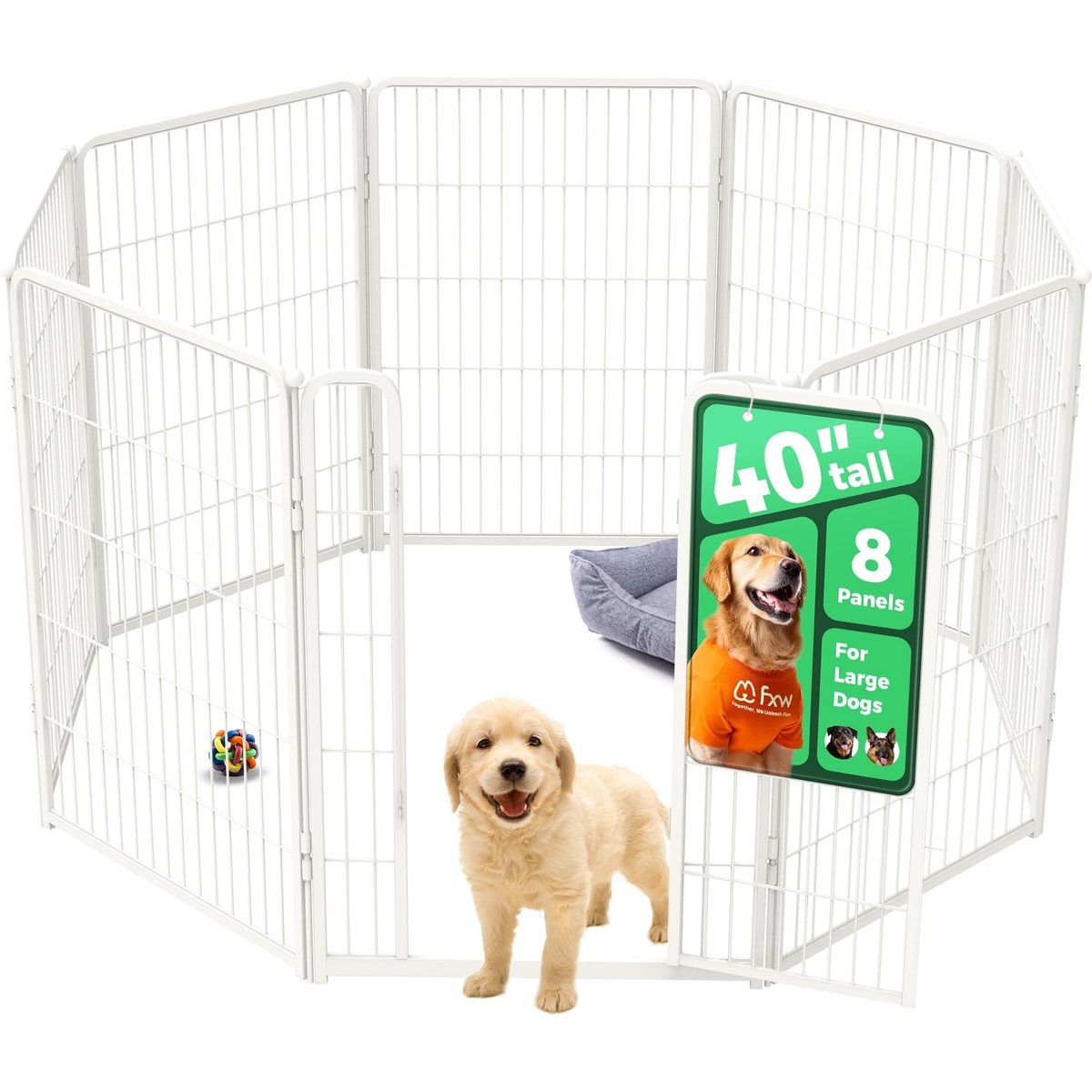 FXW Homeplus Indoor Dog Playpen, White, 40-in, 8-panel