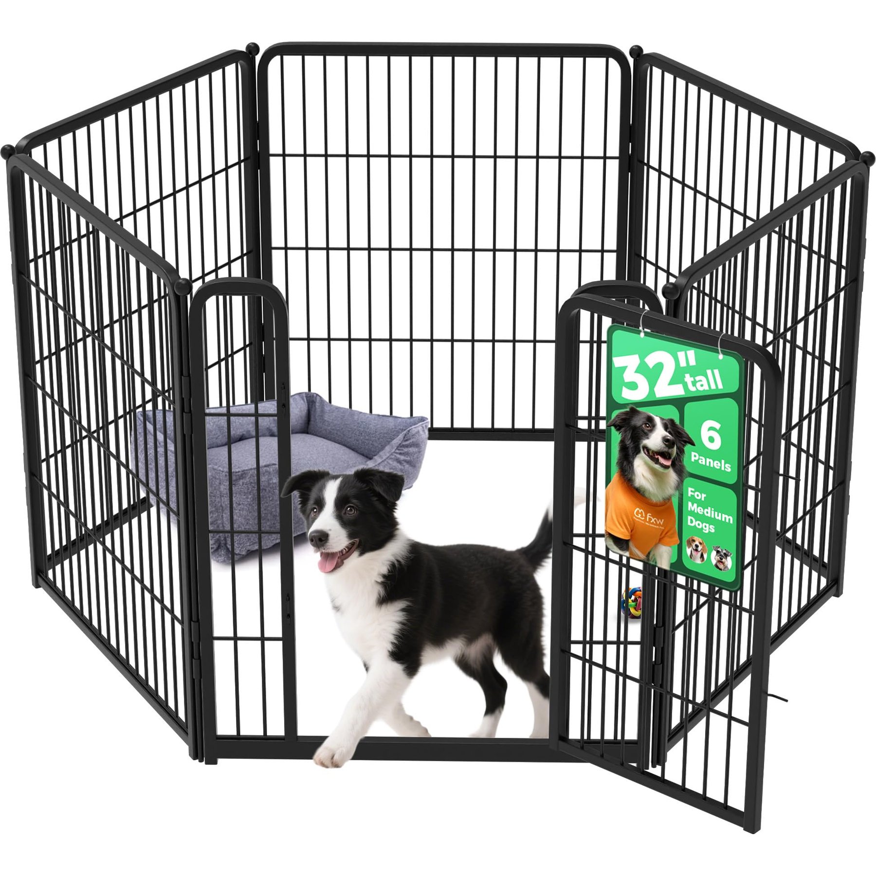 FXW Homeplus Indoor Dog Playpen, Black, 32-in, 6-panel