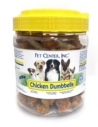 Pet Center Chicken Dumbbells Rawhide Dog Treats, 1-lb jar