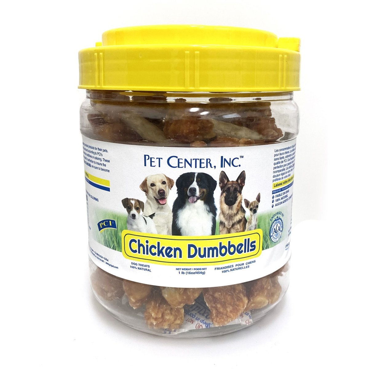 Pet Center Chicken Dumbbells Rawhide Dog Treats, 1-lb jar