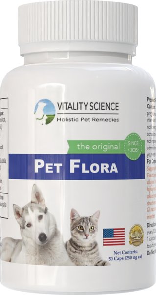 Show full view: Vitality Science Pet Flora Probiotic Supplement for Dogs & Cats, 50 Capsules slide 1 of 1