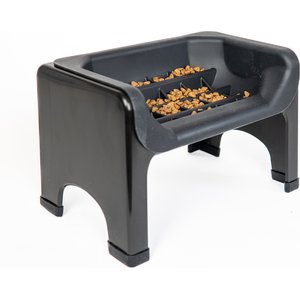 Fluff Trough Binge Blocker Elevated Dog & Cat Slow Feeder, Black