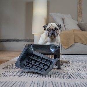 Fluff Trough Binge Blocker Elevated Dog & Cat Slow Feeder, Black