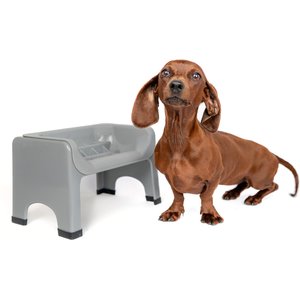 Fluff Trough Binge Blocker Elevated Dog & Cat Slow Feeder, Gray