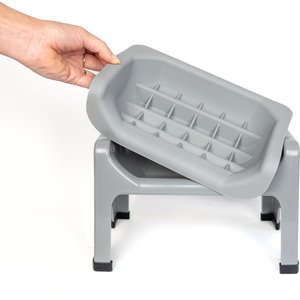 Fluff Trough Binge Blocker Elevated Dog & Cat Slow Feeder, Gray