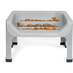 Fluff Trough Binge Blocker Elevated Dog & Cat Slow Feeder, Gray