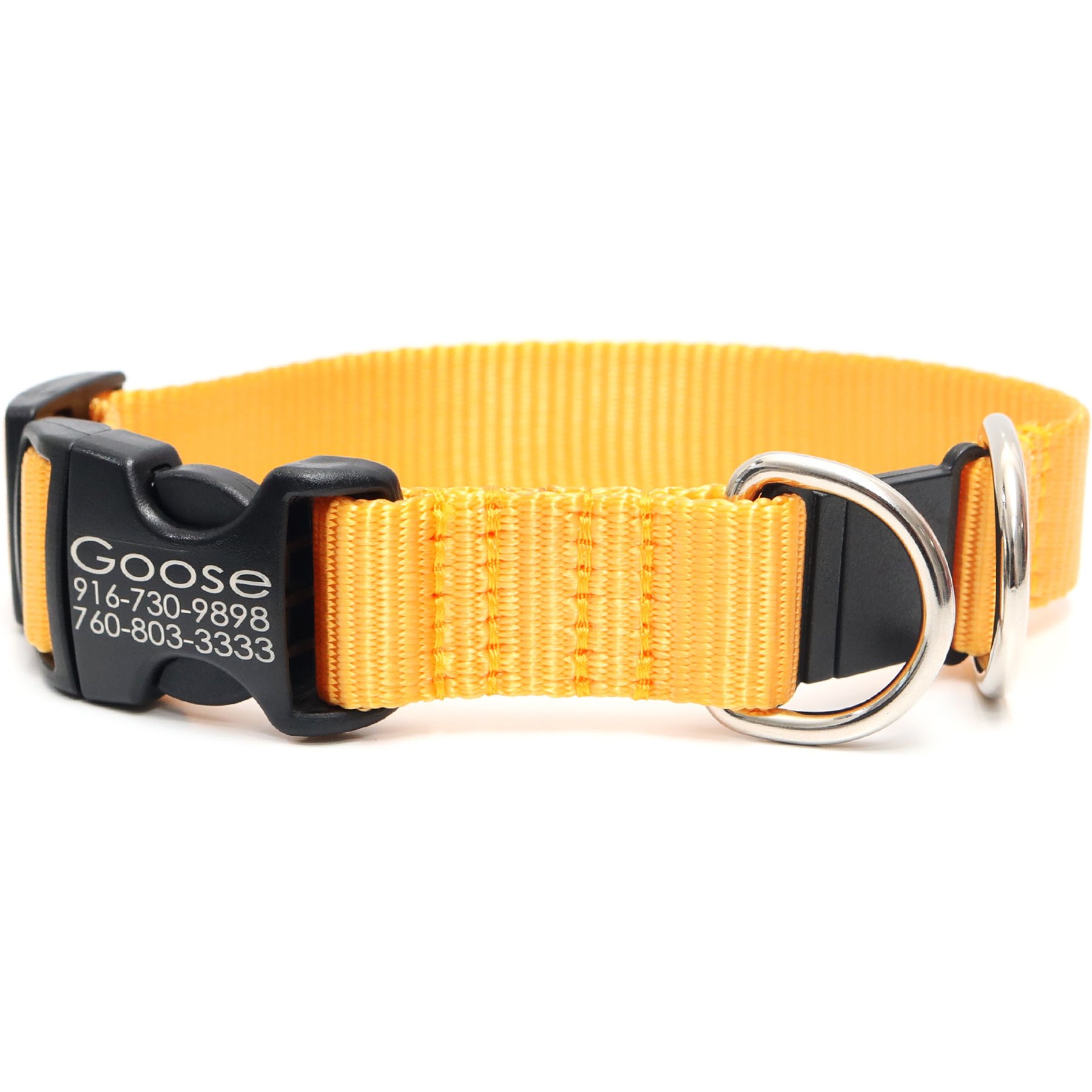 Mimi Green Breakaway Personalized Nylon Dog Collar with Black Plastic Buckle, Yellow, Small: 9 to 12-in neck, 3/4-in wide