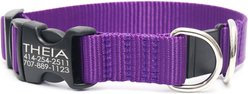 Mimi Green Breakaway Personalized Nylon Dog Collar with Black Plastic Buckle, Purple, Large: 18 to 22-in neck, 1-in wide