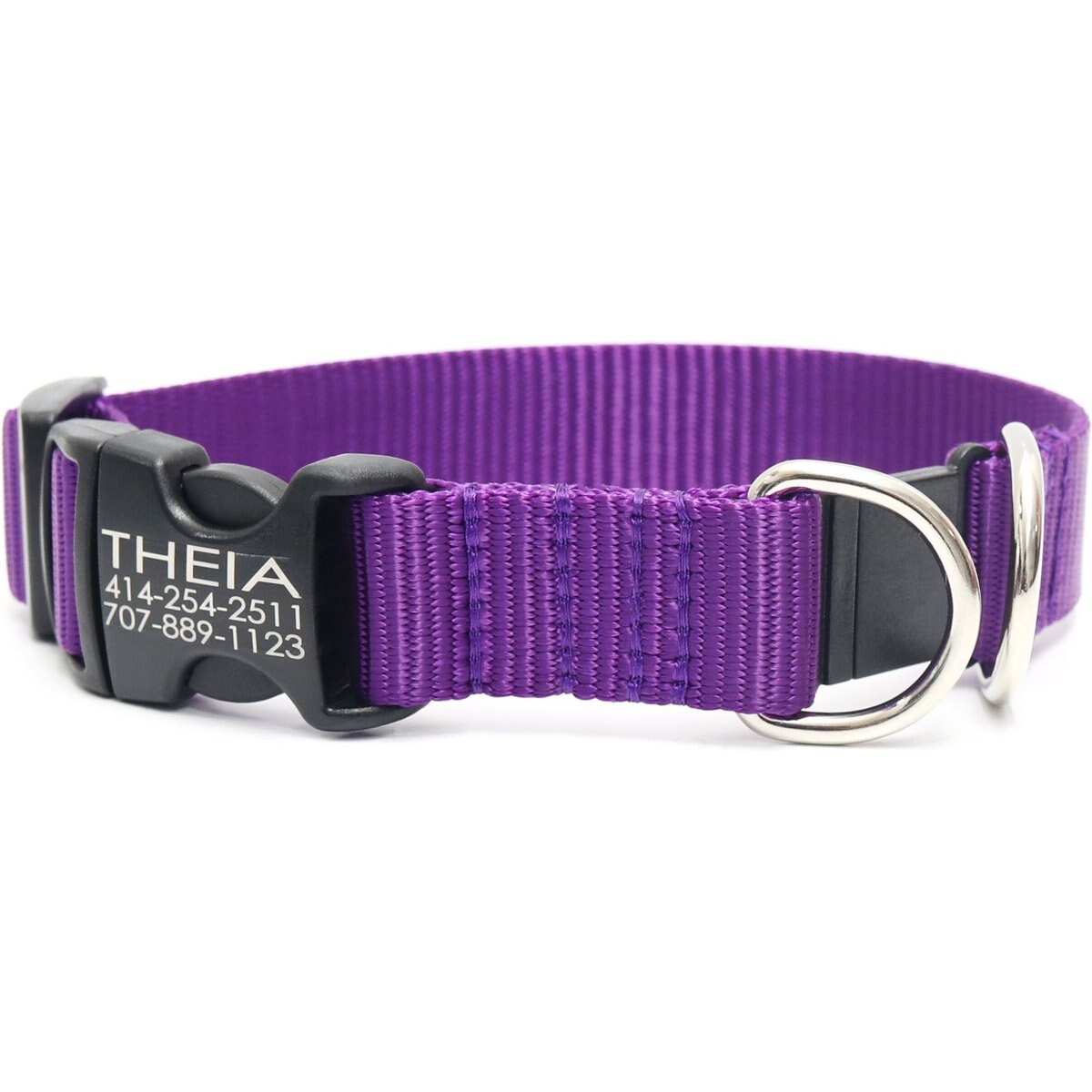 Mimi Green Breakaway Personalized Nylon Dog Collar with Black Plastic Buckle, Purple, X-Large: 22 to 26-in neck, 1-in wide