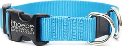 Mimi Green Breakaway Personalized Nylon Dog Collar with Black Plastic Buckle, Peacock Blue, Large: 18 to 22-in neck, 1-in wide