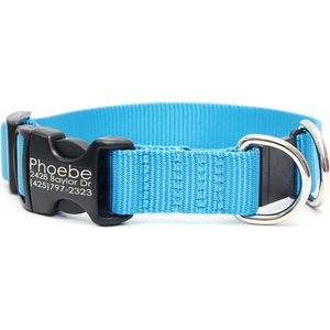 Mimi Green Breakaway Personalized Nylon Dog Collar with Black Plastic Buckle, Peacock Blue, X-Large: 22 to 26-in neck, 1-in wide