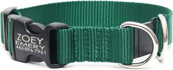 Mimi Green Breakaway Personalized Nylon Dog Collar with Black Plastic Buckle, Forest Green, Large: 18 to 22-in neck, 1-in wide