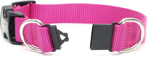 Show full view: Mimi Green Breakaway Personalized Nylon Dog Collar with Black Plastic Buckle, Raspberry, Medium: 12 to 15-in neck, 3/4-in wide slide 2 of 5