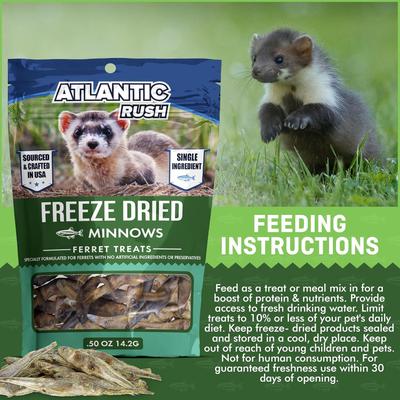 Show full view: Atlantic Rush Freeze-Dried Minnow Small Animal Treats, 0.5-oz bag slide 5 of 7