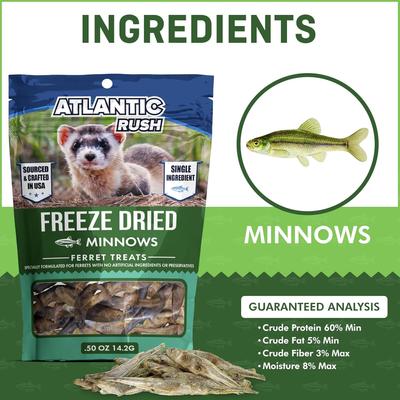 Show full view: Atlantic Rush Freeze-Dried Minnow Small Animal Treats, 0.5-oz bag slide 4 of 7