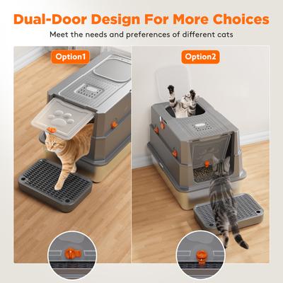 Show full view: JOEJOY Enclosed Stainless Steel Cat Litter Box with Scoop, 22.83-in, Dark Gray slide 4 of 9