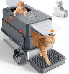 JOEJOY Enclosed Stainless Steel Cat Litter Box with Scoop, 22.83-in, Dark Gray