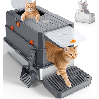 JOEJOY JOEJOY Enclosed Stainless Steel Cat Litter Box with Scoop, 22.83-in, Dark Gray