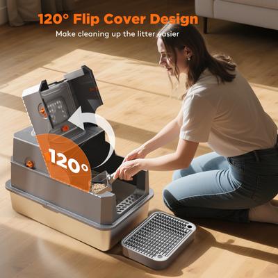 Show full view: JOEJOY Enclosed Stainless Steel Cat Litter Box with Scoop, 22.83-in, Dark Gray slide 2 of 9