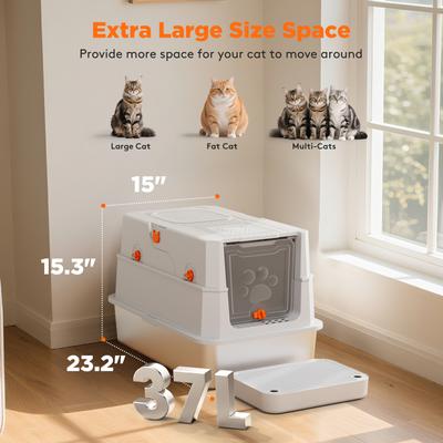 Show full view: JOEJOY Enclosed Stainless Steel Cat Litter Box with Scoop, 22.83-in, Silver Gray slide 4 of 10