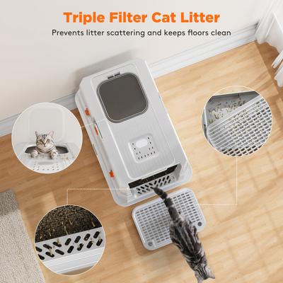 Show full view: JOEJOY Enclosed Stainless Steel Cat Litter Box with Scoop, 22.83-in, Silver Gray slide 6 of 10