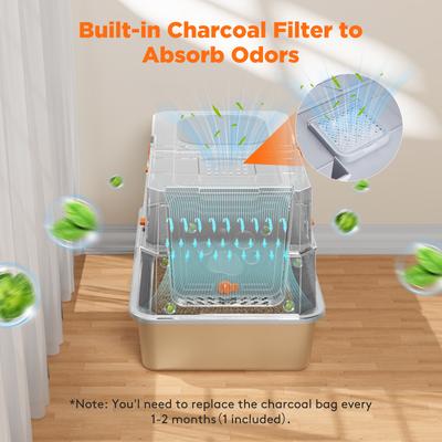 Show full view: JOEJOY Enclosed Stainless Steel Cat Litter Box with Scoop, 22.83-in, Silver Gray slide 7 of 10