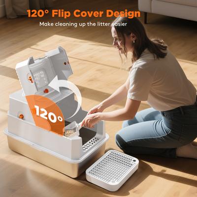 Show full view: JOEJOY Enclosed Stainless Steel Cat Litter Box with Scoop, 22.83-in, Silver Gray slide 3 of 10