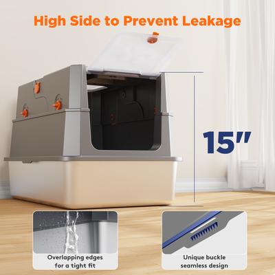 Show full view: JOEJOY Enclosed Stainless Steel Cat Litter Box with Scoop, 22.83-in, Dark Gray slide 8 of 9