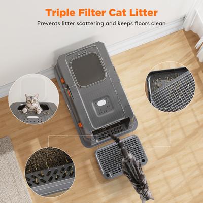 Show full view: JOEJOY Enclosed Stainless Steel Cat Litter Box with Scoop, 22.83-in, Dark Gray slide 5 of 9