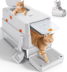 JOEJOY Enclosed Stainless Steel Cat Litter Box with Scoop, 22.83-in, Silver Gray