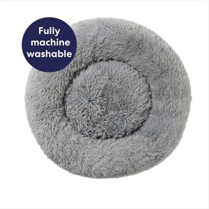Frisco Long Faux Fur Donut Cat & Dog Bed, Smoky Gray, Medium