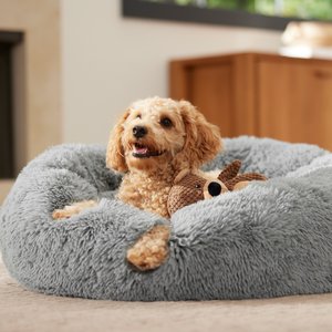 Frisco Long Faux Fur Donut Cat & Dog Bed, Smoky Gray, Medium