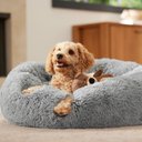 Frisco Long Faux Fur Donut Cat & Dog Bed, Smoky Gray, Medium