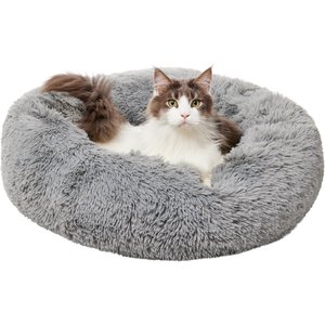 Frisco Long Faux Fur Donut Cat & Dog Bed, Smoky Gray, Medium