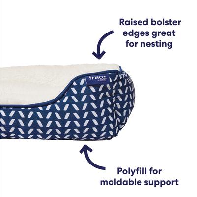 Show full view: Frisco Sherpa Bolster Cat & Dog Bed, Navy Herringbone, Small slide 6 of 10