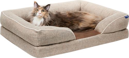 Show full view: Frisco Plush Orthopedic Front Bolster Cat & Dog Bed w/Removable Cover, Beige, Medium slide 3 of 10