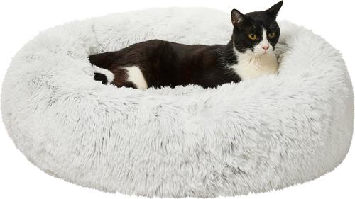 Show full view: Frisco Long Faux Fur Donut Cat & Dog Bed, Silver, Medium slide 3 of 10