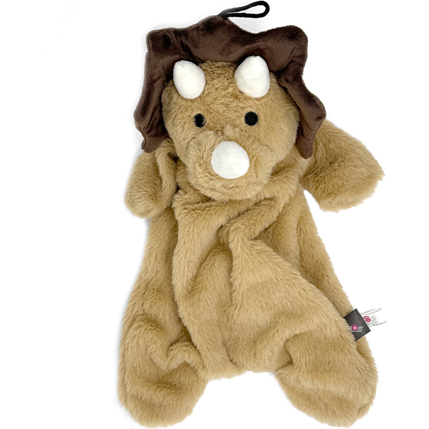 PetRageous Designs Wyatt 20-in Dino Stuffless Squeak & Crinkle Plush Dog Toy, Brown