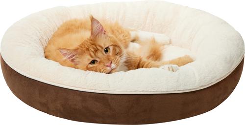 Show full view: Frisco Faux Suede Donut Cuddler Cat & Dog Bed, Brown, Small slide 3 of 10