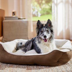 Frisco Faux Suede Bolster Cat & Dog Bed, Brown, Large