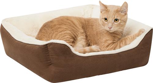 Show full view: Frisco Faux Suede Bolster Cat & Dog Bed, Brown, Small slide 4 of 11