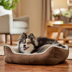 Frisco Faux Suede Bolster Cat & Dog Bed, Brown, Small