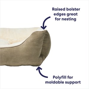 Frisco Faux Suede Bolster Cat & Dog Bed, Khaki Green, Large