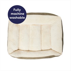 Frisco Faux Suede Bolster Cat & Dog Bed, Khaki Green, Large