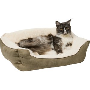 Frisco Faux Suede Bolster Dog Bed, Khaki Green, Medium