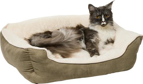 Show full view: Frisco Faux Suede Bolster Cat & Dog Bed, Khaki Green, Medium slide 3 of 10