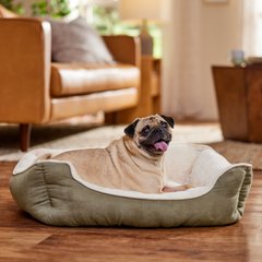 Frisco Faux Suede Bolster Dog Bed, Khaki Green, Medium