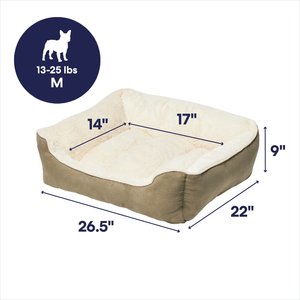 Frisco Faux Suede Bolster Dog Bed, Khaki Green, Medium