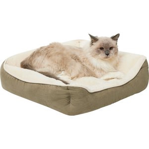 Frisco Faux Suede Bolster Cat & Dog Bed, Khaki Green, Small