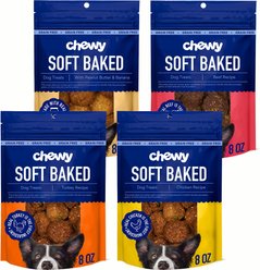 Variety Pack - Chewy Grain-Free Soft-Baked Dog Treats (FORMERLY AMERICAN JOURNEY), 8-oz bag: Peanut Butter & Banana, Beef, Turkey & Chicken Recipes